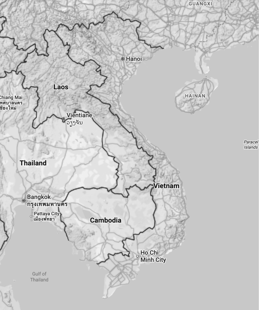Map of northern Vietnam showing the trip route